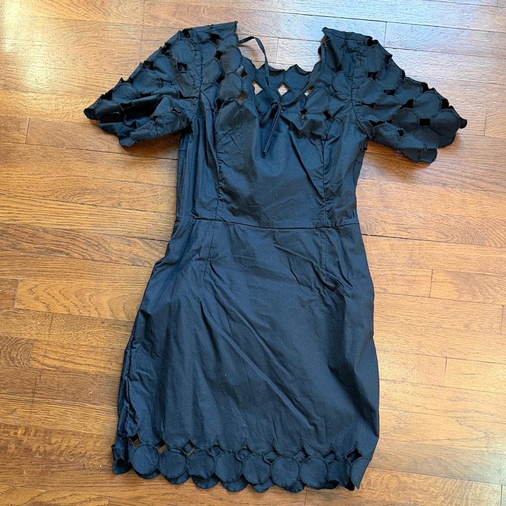 Anthropologie Black Mini Dress with Scallop Cutouts